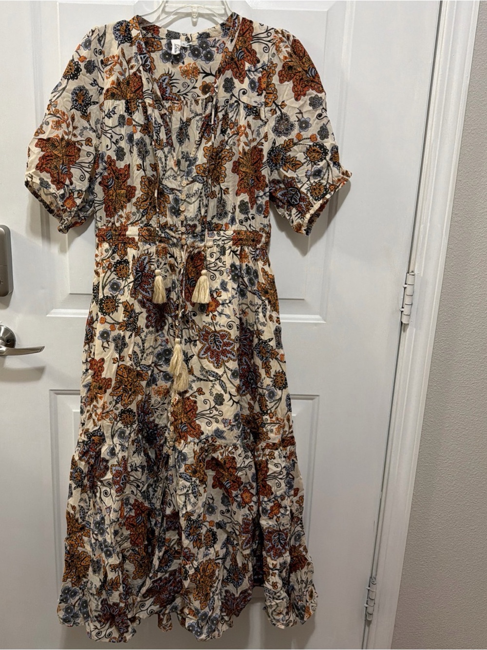 Elan Women’s Short Sleeve Tiered Floral Bohemian Maxi Dress Sz Xl Fall Boho